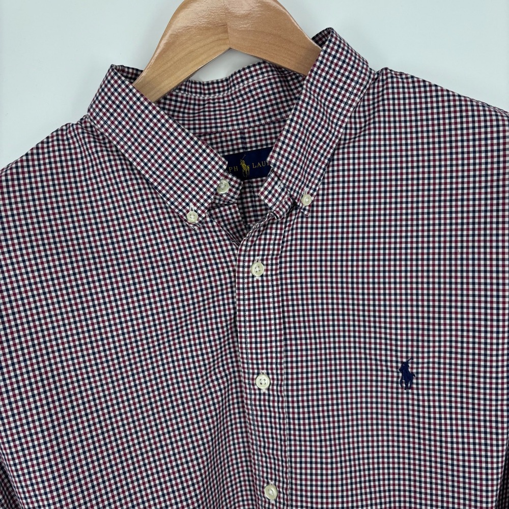 Polo Ralph Lauren Gingham Button Down Shirt Mens XXL Red Navy Check Preppy